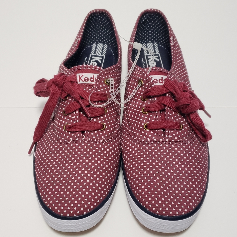Keds Champion Women Sz 9.5 Red Polka Micro Dot Low Lace‎ Up Sneaker WF53431M